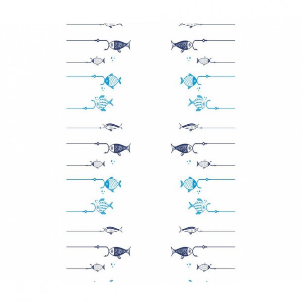 <img src=Τραπεζομάντηλο Beta Προτυπωμένο 1x1m - Σετ 150 τεμ alt=Σε λευκό χρώμα με σχέδια από ψάρια και αγκίστρια σε αποχρώσεις του μπλε> 