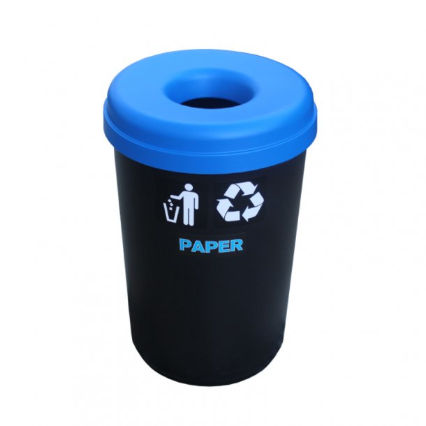Black recycling bin BASIC OPEN TOP 60lt, with blue lid with opening.