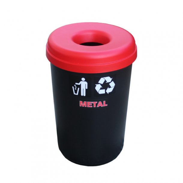 Black recycling bin BASIC OPEN TOP 60lt, with red lid with opening.