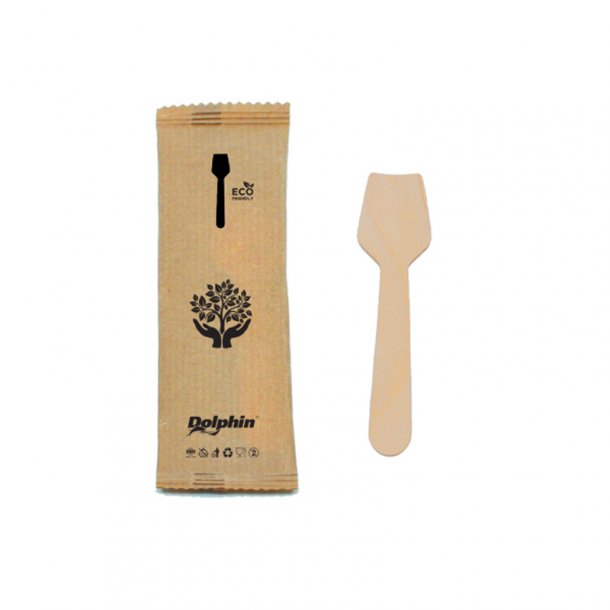 Disposable wooden ice cream spoon wrapped in kraft paper packaging-100pcs
