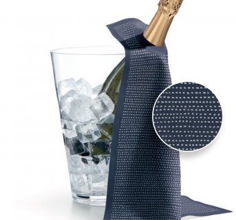 <img src=CLOTHES FOR ICE BUCKETS BLUE alt=Blue towel with white dashed stripes in a champagne bottle> 