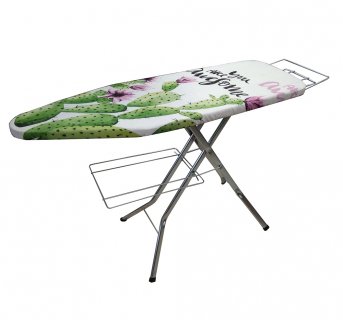 <img src=IRONING BOARD WIDE TYPΕ 116x39cm alt=Light with gray legs and white cloth with green>