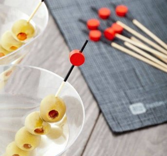 Bamboo cocktail picks with red stud Dolphin