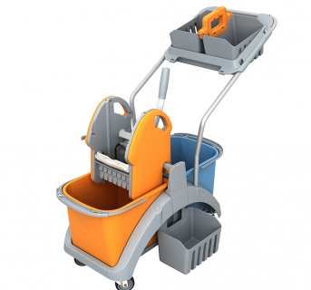 Double Professional cleaning trolley 2x20L with hotel cart and side bucket