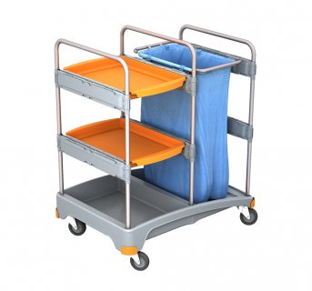 Housekeeping cleaning cart  SZ013 with 2x trays and a garbage bag