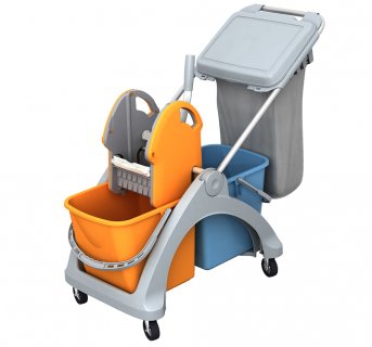 Professional cleaning trolley 2x25L and garbage bag base
