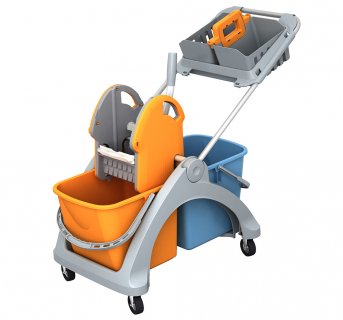 Professional cleaning trolley 2x25L with base and hotel cart