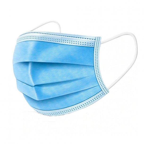 Μάσκα Προστασίας Προσώπου Μιας Χρήσης 3 ply - 50 τεμ, σε μπλε χρώμα