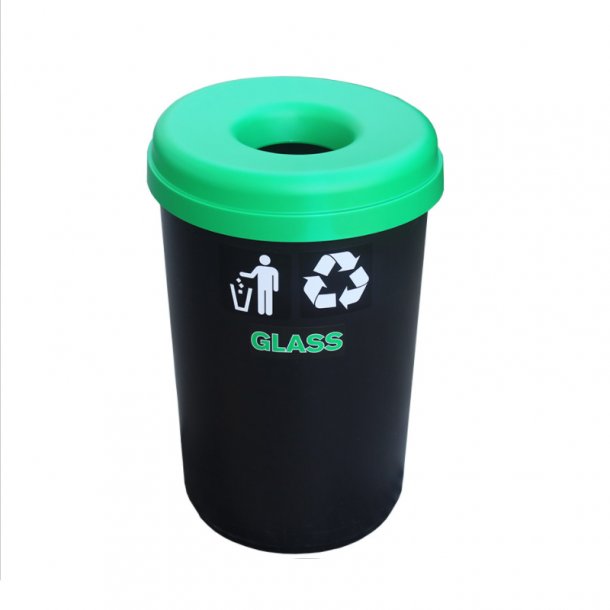 Μάυρος κάδος ανακύκλωσης BASIC OPEN TOP recycling 60lt, με πράσινο καπάκι με άνοιγμα.